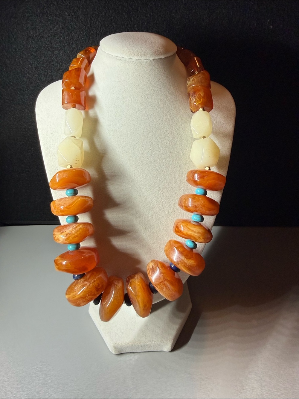 Orange Amber Turquoise Chunky Beaded Statement Necklace 🗽